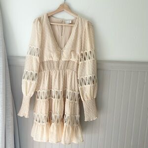 Champagne & Strawberry Anthropologie Small Cream Tiered Long Sleeve Dress